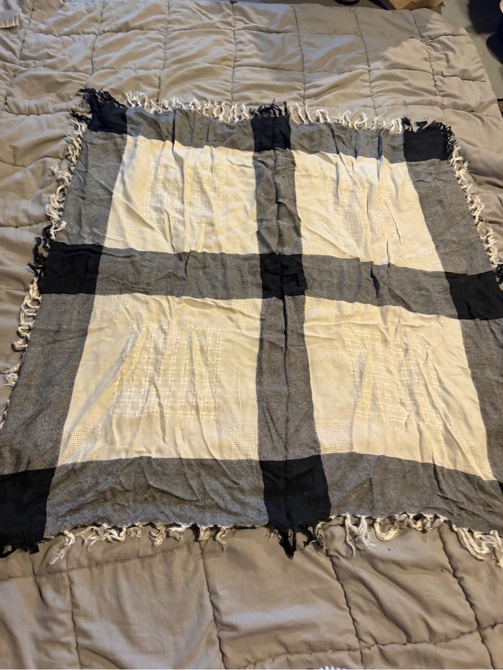 Neutral Black and Cream Plaid Throw Blanket